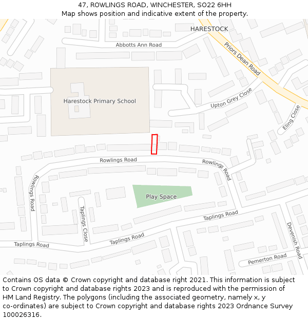 47, ROWLINGS ROAD, WINCHESTER, SO22 6HH: Location map and indicative extent of plot