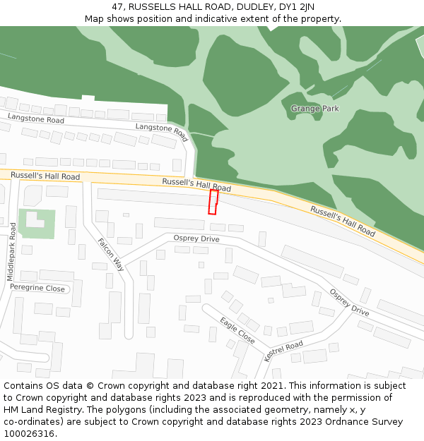 47, RUSSELLS HALL ROAD, DUDLEY, DY1 2JN: Location map and indicative extent of plot