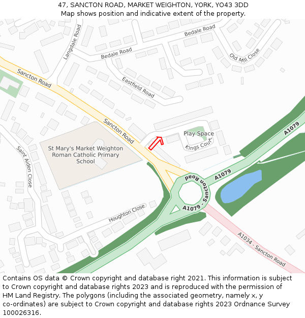 47, SANCTON ROAD, MARKET WEIGHTON, YORK, YO43 3DD: Location map and indicative extent of plot
