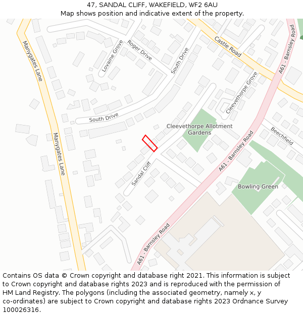 47, SANDAL CLIFF, WAKEFIELD, WF2 6AU: Location map and indicative extent of plot