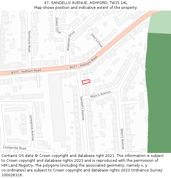 47, SANDELLS AVENUE, ASHFORD, TW15 1AL: Location map and indicative extent of plot