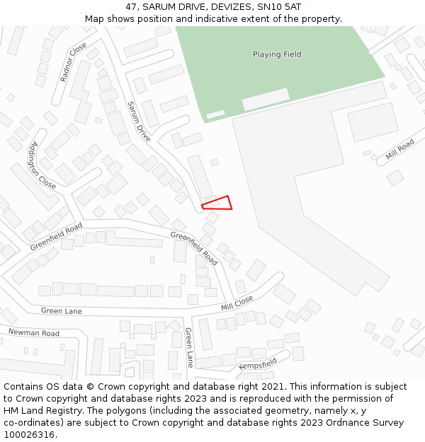 47, SARUM DRIVE, DEVIZES, SN10 5AT: Location map and indicative extent of plot