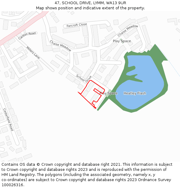 47, SCHOOL DRIVE, LYMM, WA13 9UR: Location map and indicative extent of plot