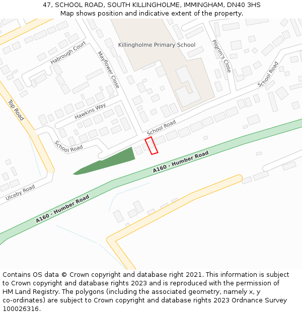 47, SCHOOL ROAD, SOUTH KILLINGHOLME, IMMINGHAM, DN40 3HS: Location map and indicative extent of plot