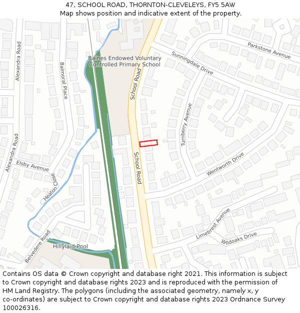 47, SCHOOL ROAD, THORNTON-CLEVELEYS, FY5 5AW: Location map and indicative extent of plot