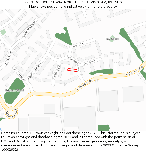 47, SEDGEBOURNE WAY, NORTHFIELD, BIRMINGHAM, B31 5HQ: Location map and indicative extent of plot