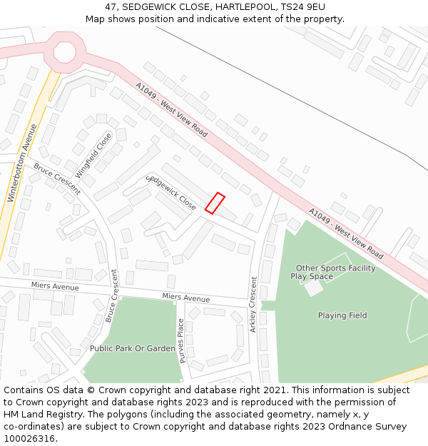 47, SEDGEWICK CLOSE, HARTLEPOOL, TS24 9EU: Location map and indicative extent of plot