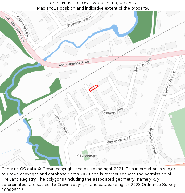 47, SENTINEL CLOSE, WORCESTER, WR2 5FA: Location map and indicative extent of plot