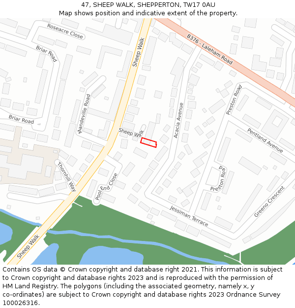 47, SHEEP WALK, SHEPPERTON, TW17 0AU: Location map and indicative extent of plot