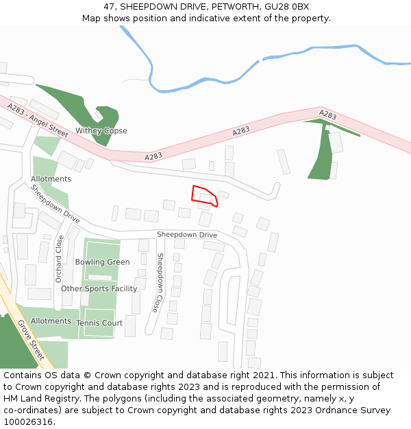 47, SHEEPDOWN DRIVE, PETWORTH, GU28 0BX: Location map and indicative extent of plot