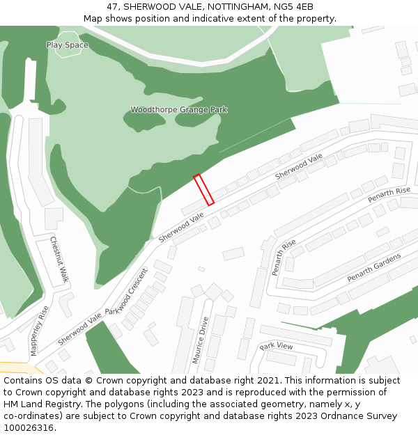 47, SHERWOOD VALE, NOTTINGHAM, NG5 4EB: Location map and indicative extent of plot