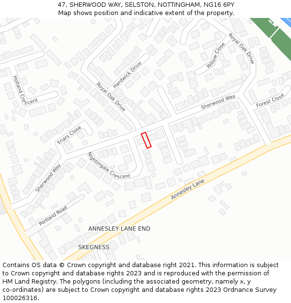 47, SHERWOOD WAY, SELSTON, NOTTINGHAM, NG16 6PY: Location map and indicative extent of plot