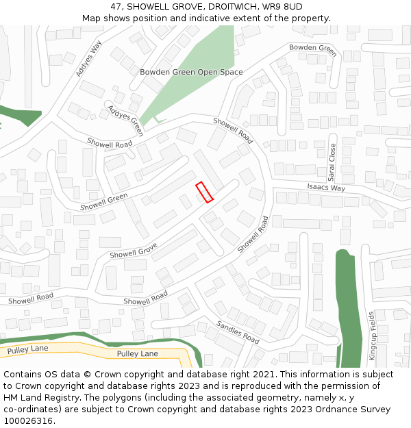 47, SHOWELL GROVE, DROITWICH, WR9 8UD: Location map and indicative extent of plot