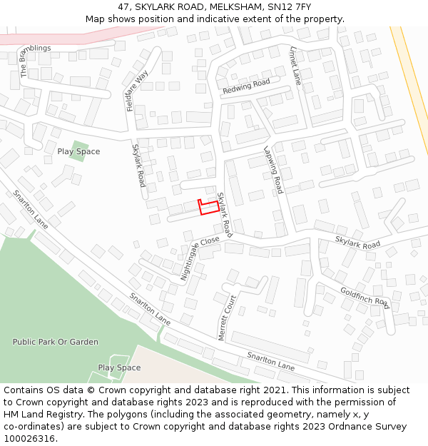 47, SKYLARK ROAD, MELKSHAM, SN12 7FY: Location map and indicative extent of plot