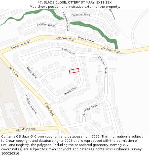 47, SLADE CLOSE, OTTERY ST MARY, EX11 1SX: Location map and indicative extent of plot