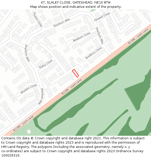 47, SLALEY CLOSE, GATESHEAD, NE10 8TW: Location map and indicative extent of plot