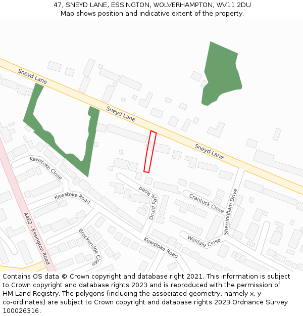 47, SNEYD LANE, ESSINGTON, WOLVERHAMPTON, WV11 2DU: Location map and indicative extent of plot