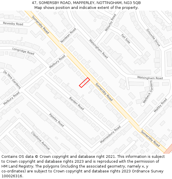 47, SOMERSBY ROAD, MAPPERLEY, NOTTINGHAM, NG3 5QB: Location map and indicative extent of plot