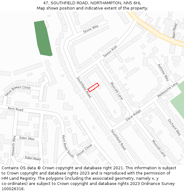 47, SOUTHFIELD ROAD, NORTHAMPTON, NN5 6HL: Location map and indicative extent of plot