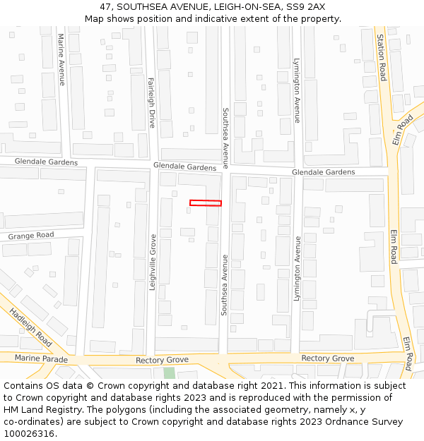 47, SOUTHSEA AVENUE, LEIGH-ON-SEA, SS9 2AX: Location map and indicative extent of plot