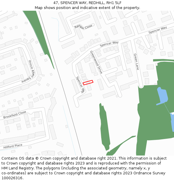 47, SPENCER WAY, REDHILL, RH1 5LF: Location map and indicative extent of plot