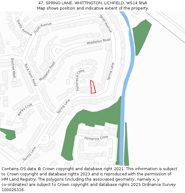 47, SPRING LANE, WHITTINGTON, LICHFIELD, WS14 9NA: Location map and indicative extent of plot