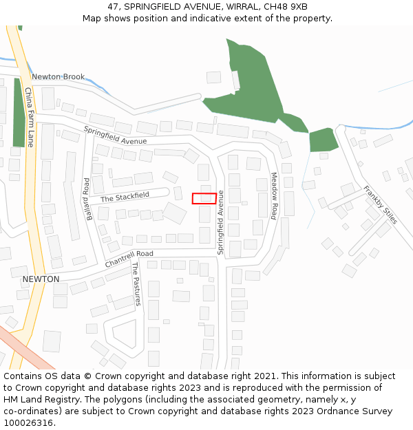 47, SPRINGFIELD AVENUE, WIRRAL, CH48 9XB: Location map and indicative extent of plot