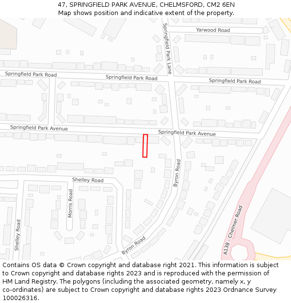 47, SPRINGFIELD PARK AVENUE, CHELMSFORD, CM2 6EN: Location map and indicative extent of plot