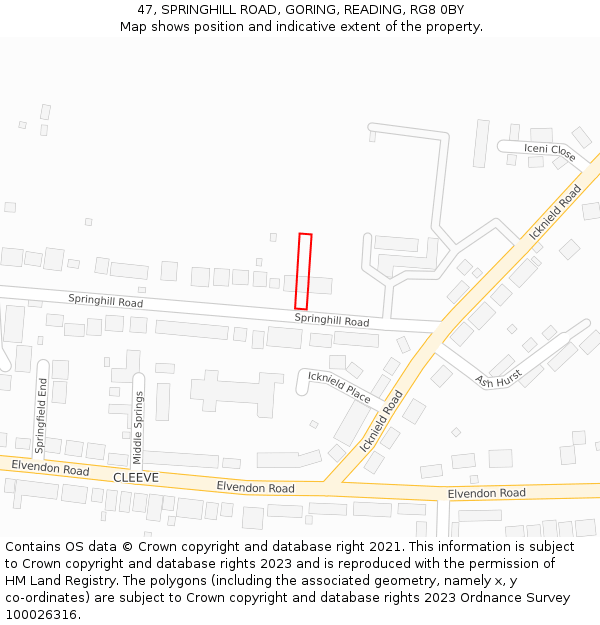 47, SPRINGHILL ROAD, GORING, READING, RG8 0BY: Location map and indicative extent of plot