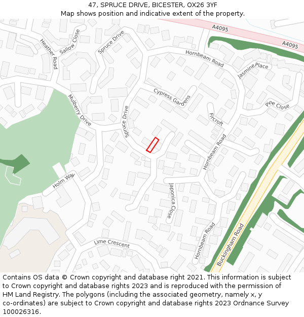 47, SPRUCE DRIVE, BICESTER, OX26 3YF: Location map and indicative extent of plot