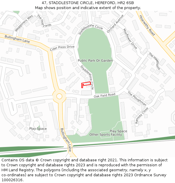 47, STADDLESTONE CIRCLE, HEREFORD, HR2 6SB: Location map and indicative extent of plot