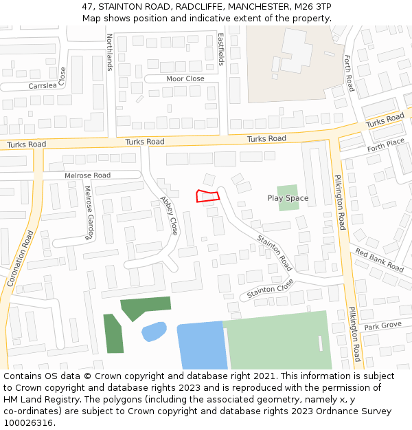 47, STAINTON ROAD, RADCLIFFE, MANCHESTER, M26 3TP: Location map and indicative extent of plot