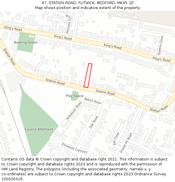 47, STATION ROAD, FLITWICK, BEDFORD, MK45 1JT: Location map and indicative extent of plot
