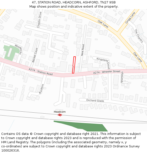 47, STATION ROAD, HEADCORN, ASHFORD, TN27 9SB: Location map and indicative extent of plot