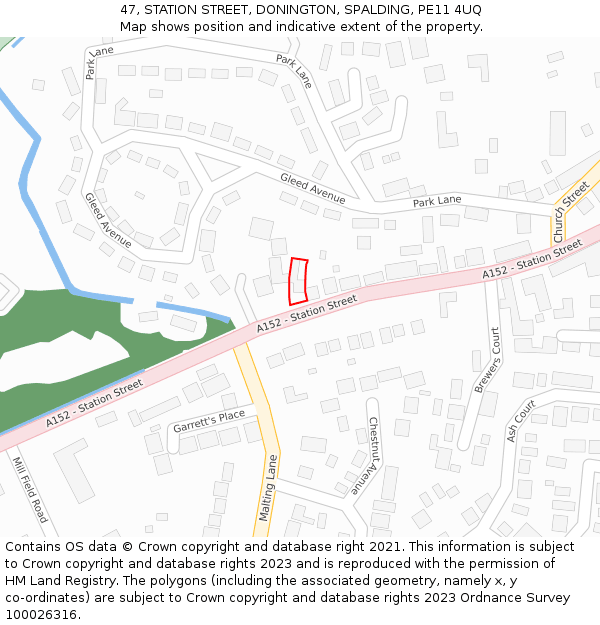 47, STATION STREET, DONINGTON, SPALDING, PE11 4UQ: Location map and indicative extent of plot