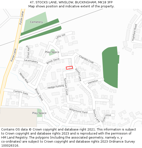 47, STOCKS LANE, WINSLOW, BUCKINGHAM, MK18 3FP: Location map and indicative extent of plot