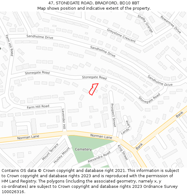 47, STONEGATE ROAD, BRADFORD, BD10 8BT: Location map and indicative extent of plot