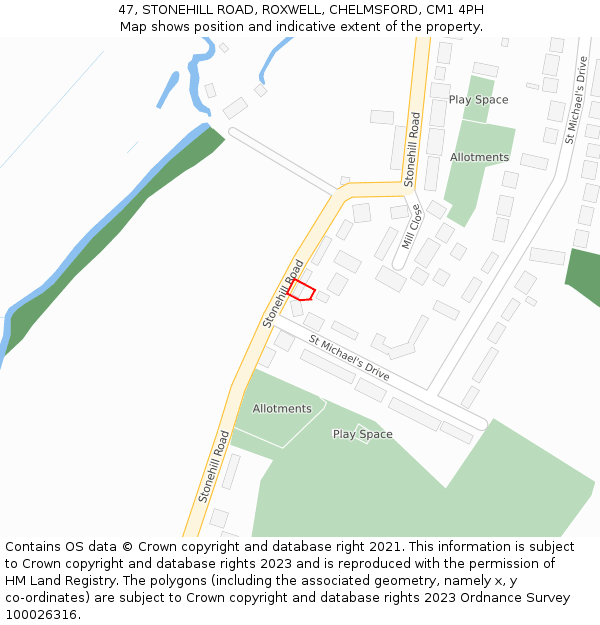 47, STONEHILL ROAD, ROXWELL, CHELMSFORD, CM1 4PH: Location map and indicative extent of plot