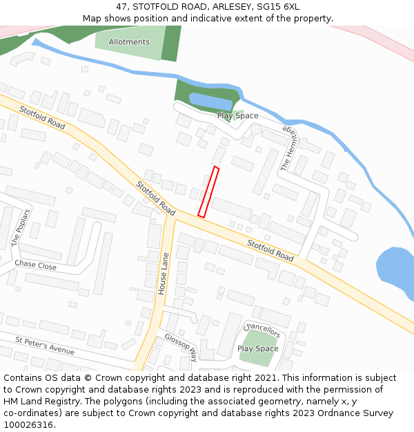 47, STOTFOLD ROAD, ARLESEY, SG15 6XL: Location map and indicative extent of plot