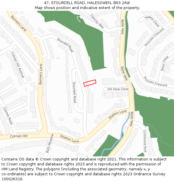 47, STOURDELL ROAD, HALESOWEN, B63 2AW: Location map and indicative extent of plot