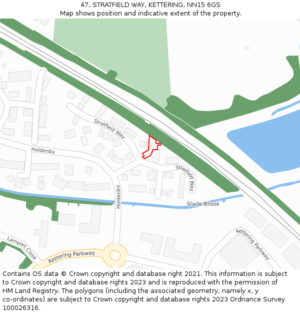 47, STRATFIELD WAY, KETTERING, NN15 6GS: Location map and indicative extent of plot