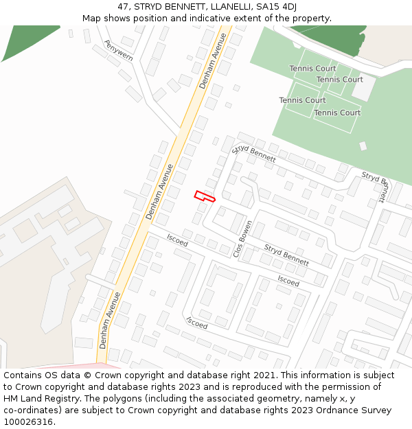 47, STRYD BENNETT, LLANELLI, SA15 4DJ: Location map and indicative extent of plot