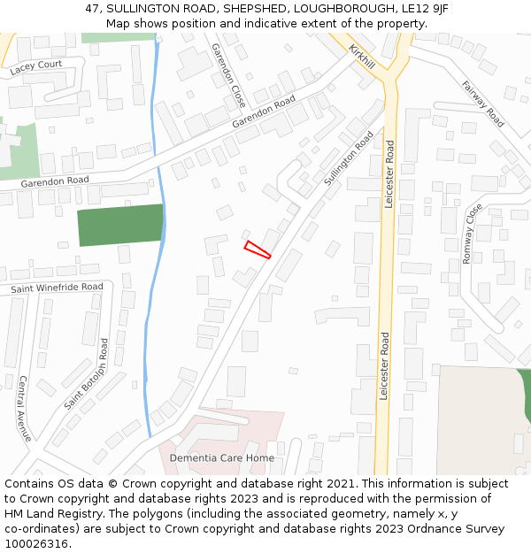 47, SULLINGTON ROAD, SHEPSHED, LOUGHBOROUGH, LE12 9JF: Location map and indicative extent of plot