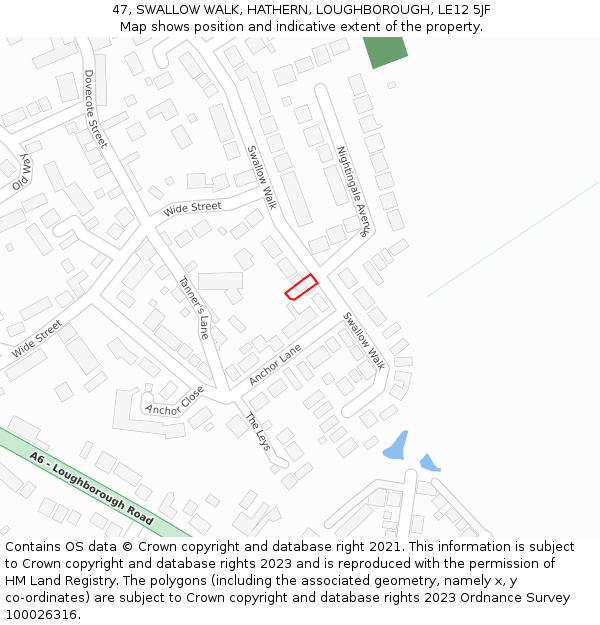 47, SWALLOW WALK, HATHERN, LOUGHBOROUGH, LE12 5JF: Location map and indicative extent of plot