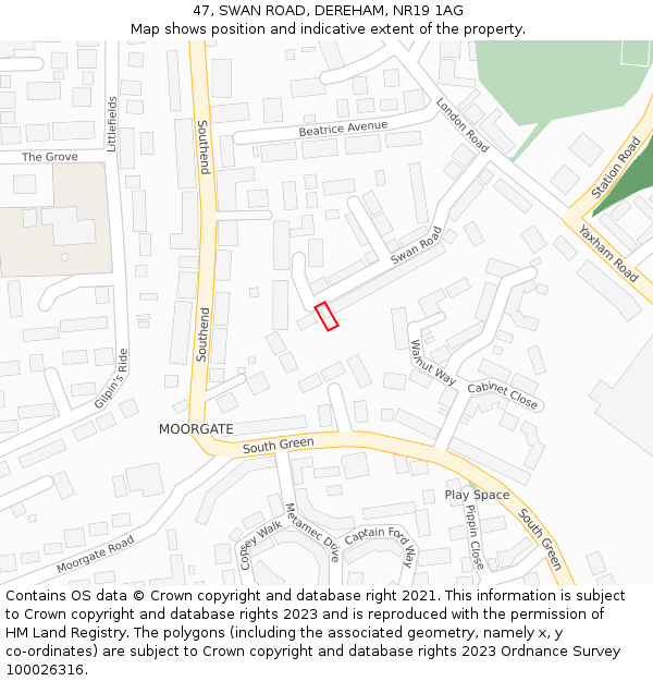 47, SWAN ROAD, DEREHAM, NR19 1AG: Location map and indicative extent of plot