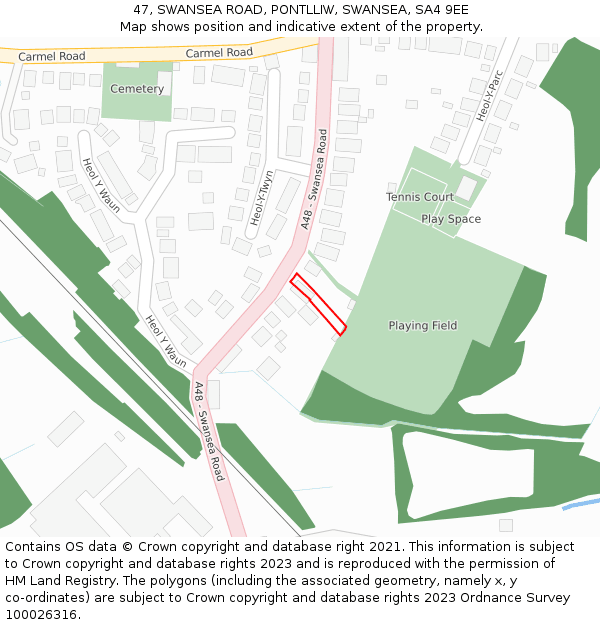 47, SWANSEA ROAD, PONTLLIW, SWANSEA, SA4 9EE: Location map and indicative extent of plot