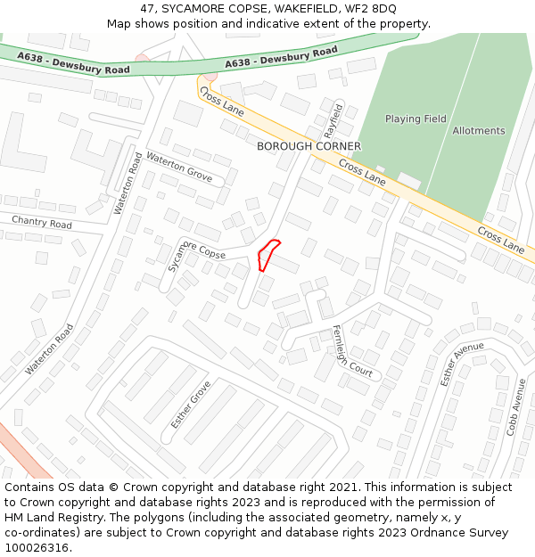 47, SYCAMORE COPSE, WAKEFIELD, WF2 8DQ: Location map and indicative extent of plot