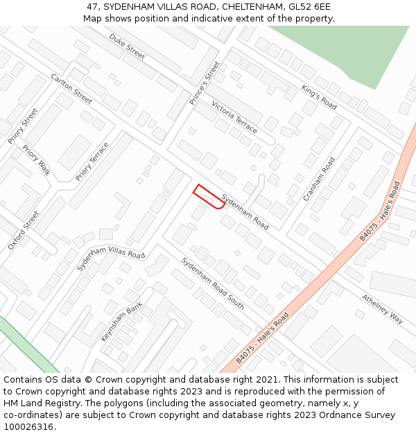 47, SYDENHAM VILLAS ROAD, CHELTENHAM, GL52 6EE: Location map and indicative extent of plot