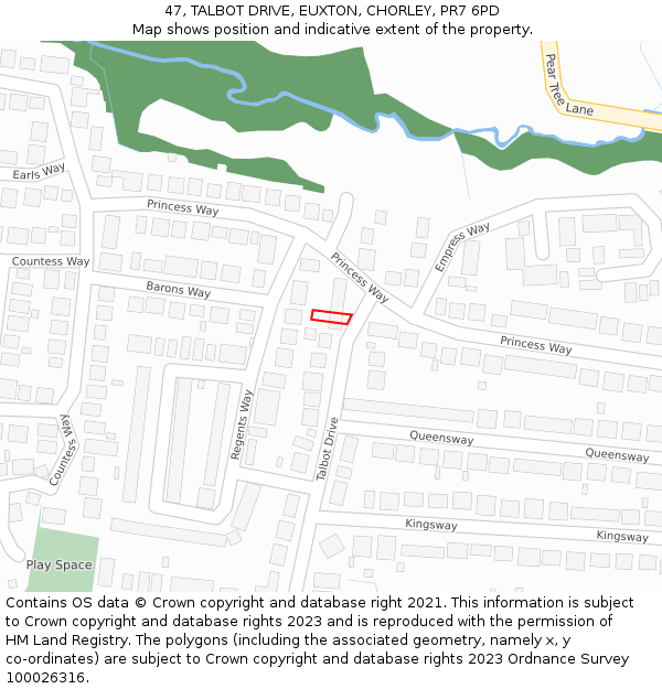47, TALBOT DRIVE, EUXTON, CHORLEY, PR7 6PD: Location map and indicative extent of plot