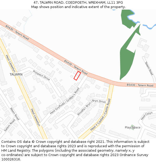 47, TALWRN ROAD, COEDPOETH, WREXHAM, LL11 3PG: Location map and indicative extent of plot